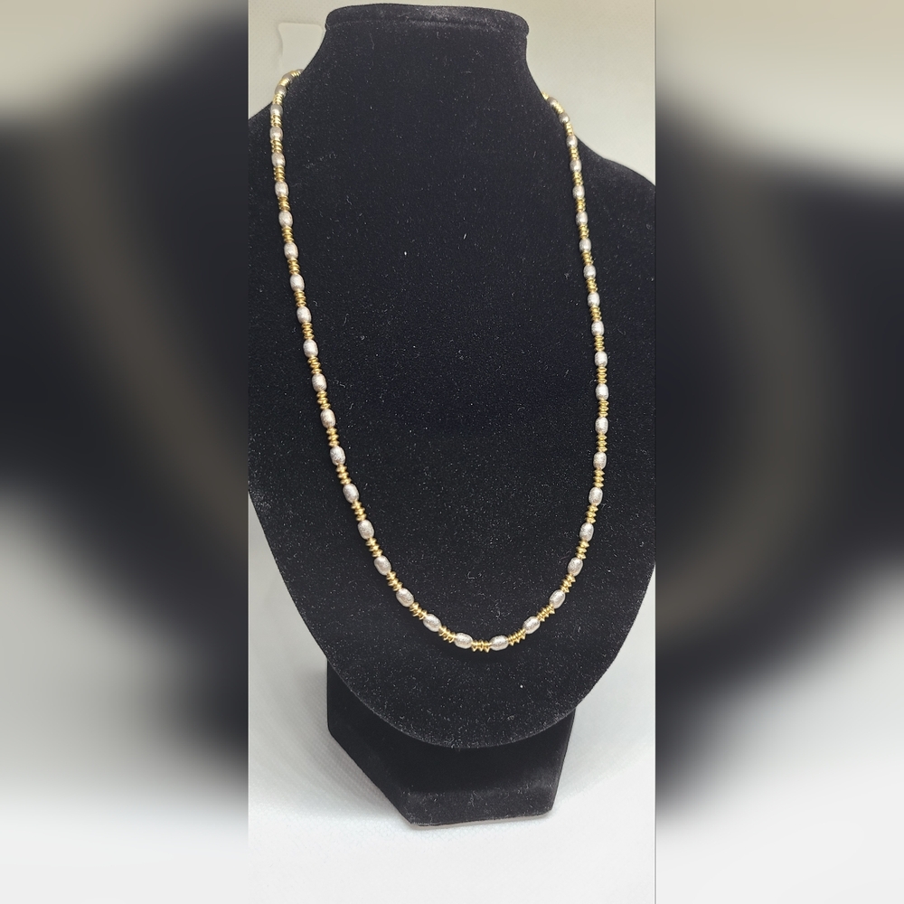 Vintage 14kt White & Yellow Gold Bead Auritalia Necklace 17.75"